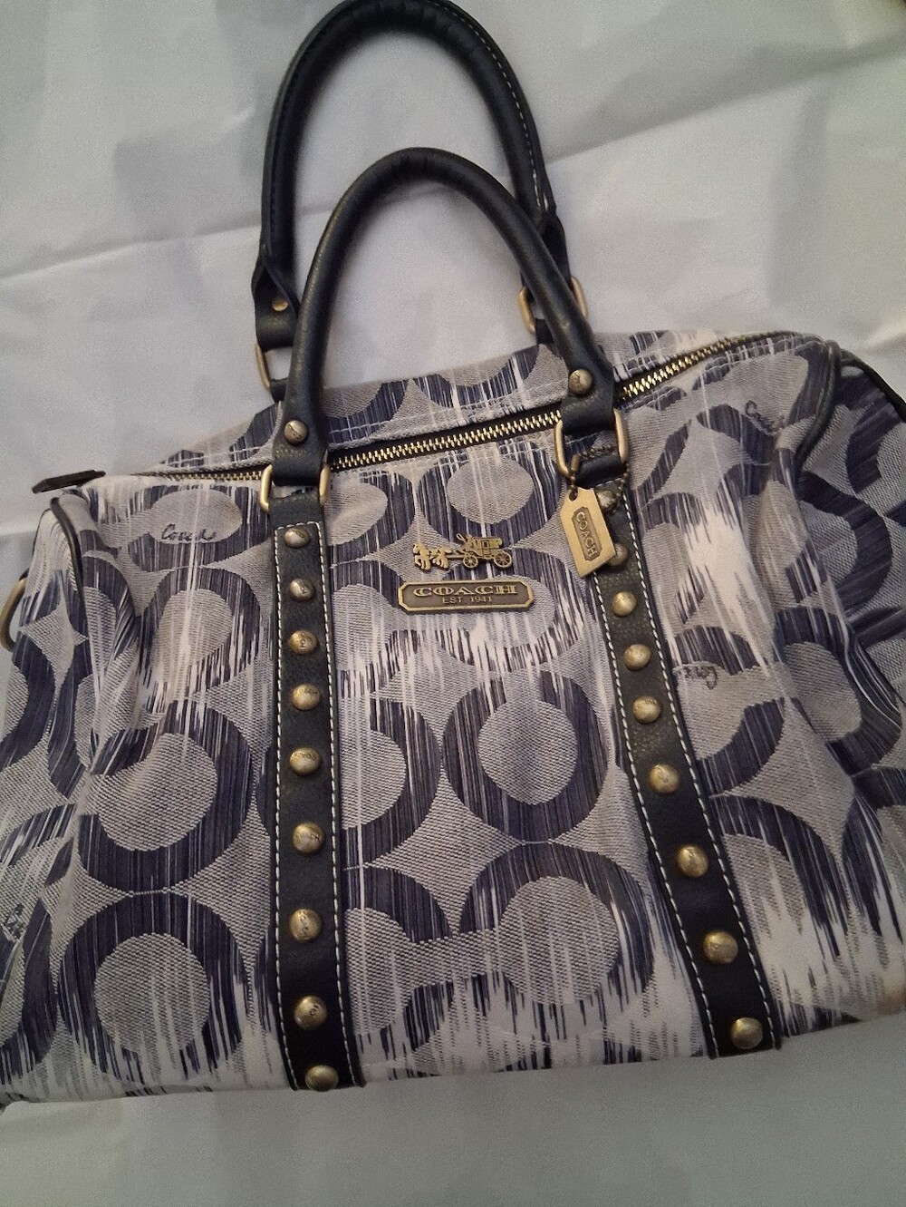 Coach Signature Canvas Satchel in Blue and Cream